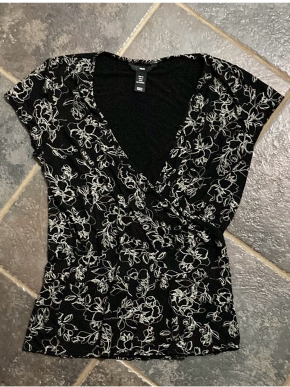 H&M Black Floral Wrap-Style Womens Top Size M